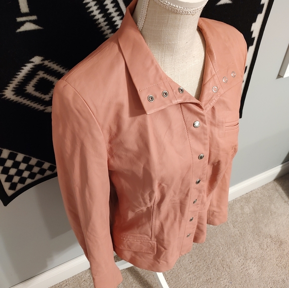 🩷 GUC Piazza Sempione Genuine Italian Leather Button Front Blazer, Pink, 46/M - Picture 6 of 10